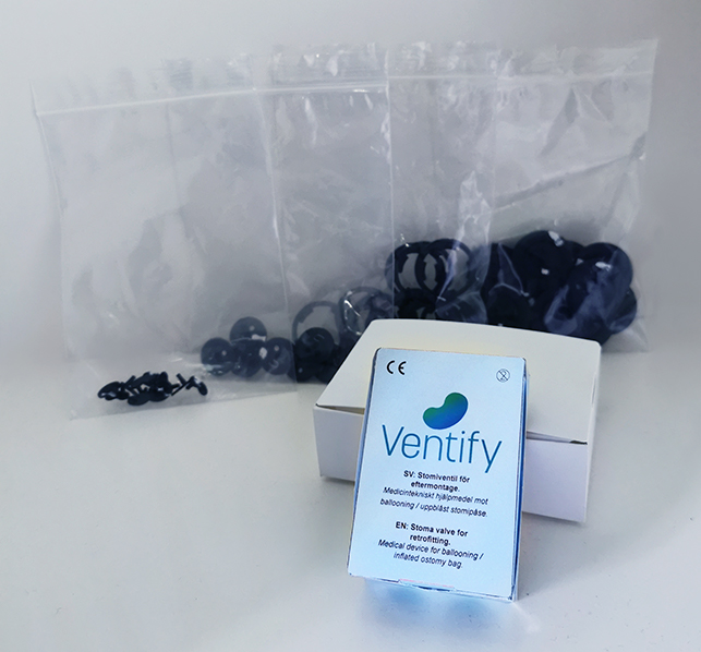 Ventify-förpackning, prototyp. Ventildelar i bakgrunden.